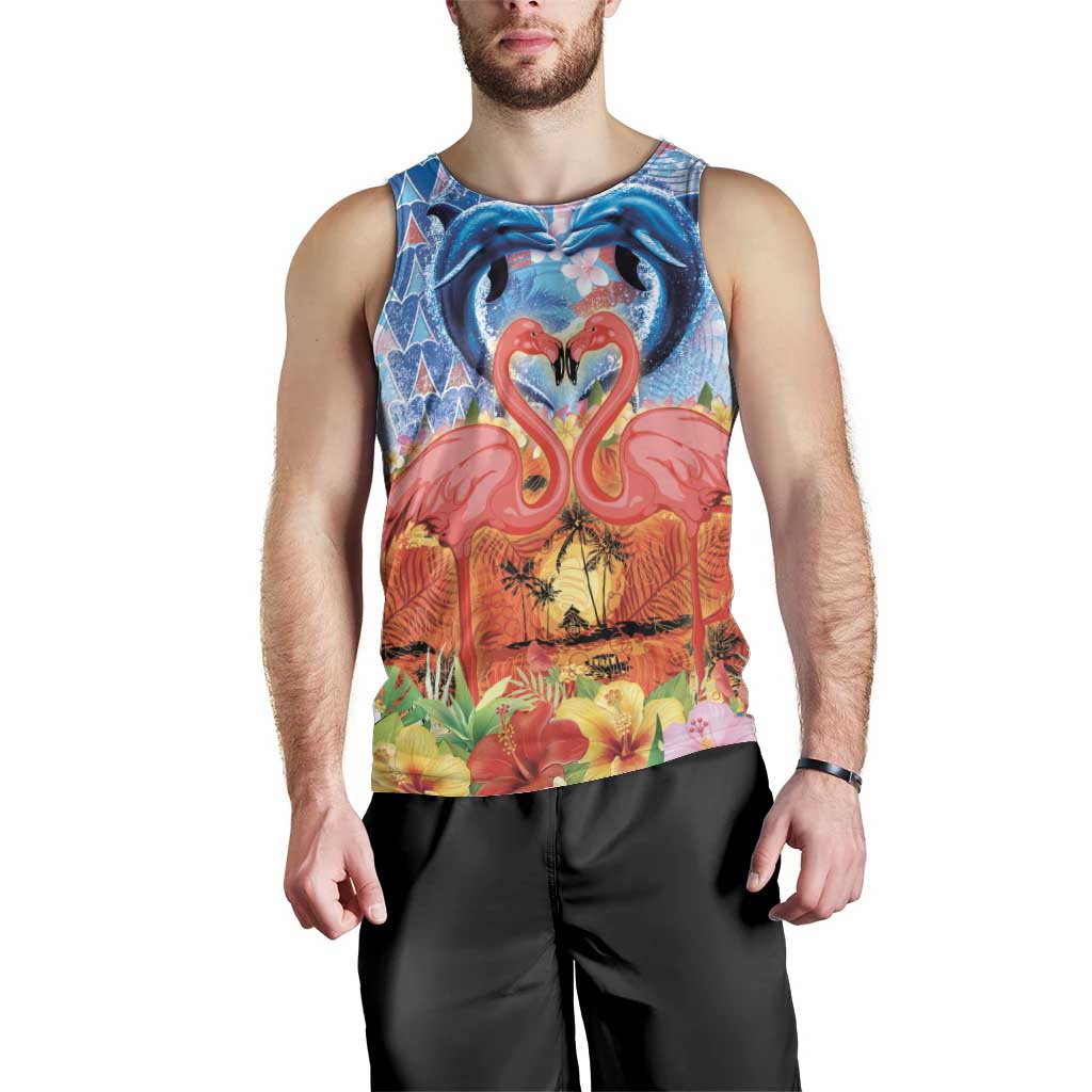 Hawaiian Love-Couple Dolphins and Flamingos Men Tank Top LT03 - Polynesian Pride