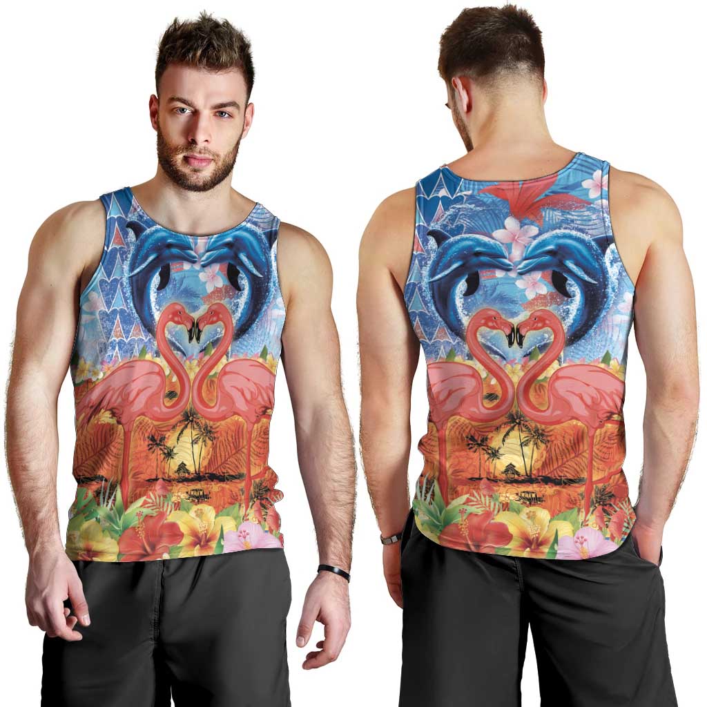 Hawaiian Love-Couple Dolphins and Flamingos Men Tank Top LT03 - Polynesian Pride