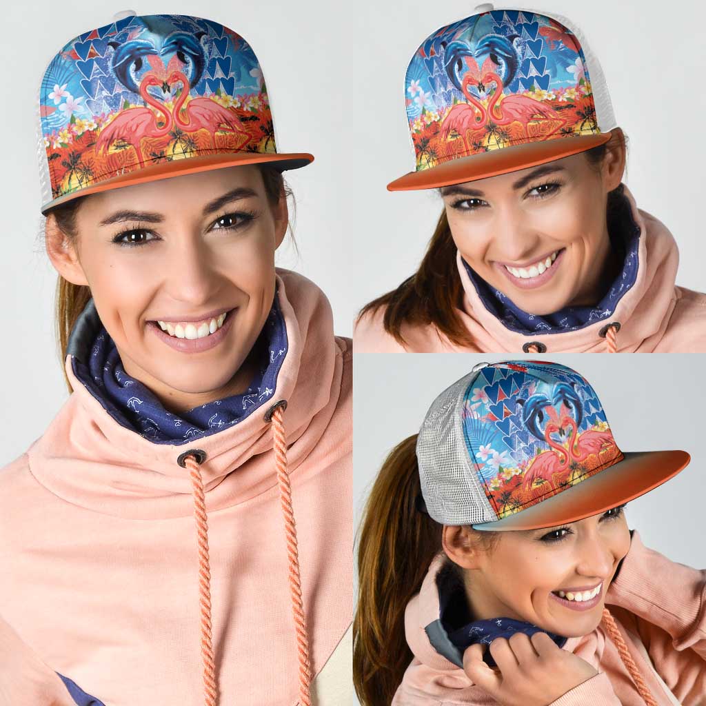 Hawaiian Love-Couple Dolphins and Flamingos Mesh Trucker Cap LT03 - Polynesian Pride
