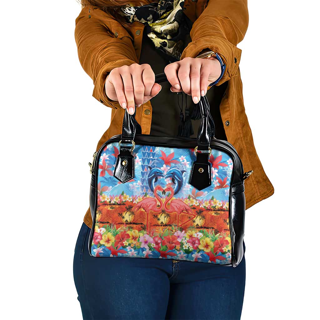 Hawaiian Love-Couple Dolphins and Flamingos Shoulder Handbag - Polynesian Pride