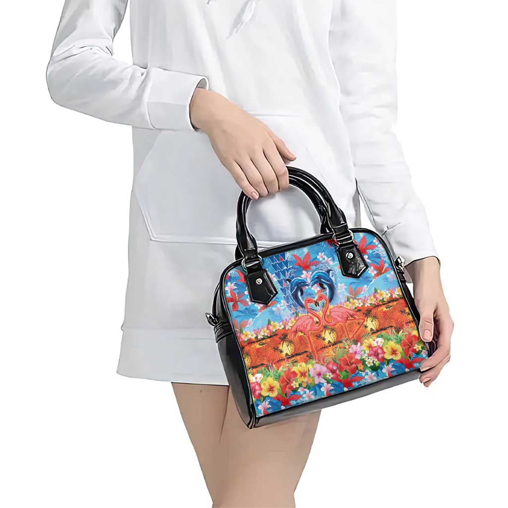Hawaiian Love-Couple Dolphins and Flamingos Shoulder Handbag - Polynesian Pride