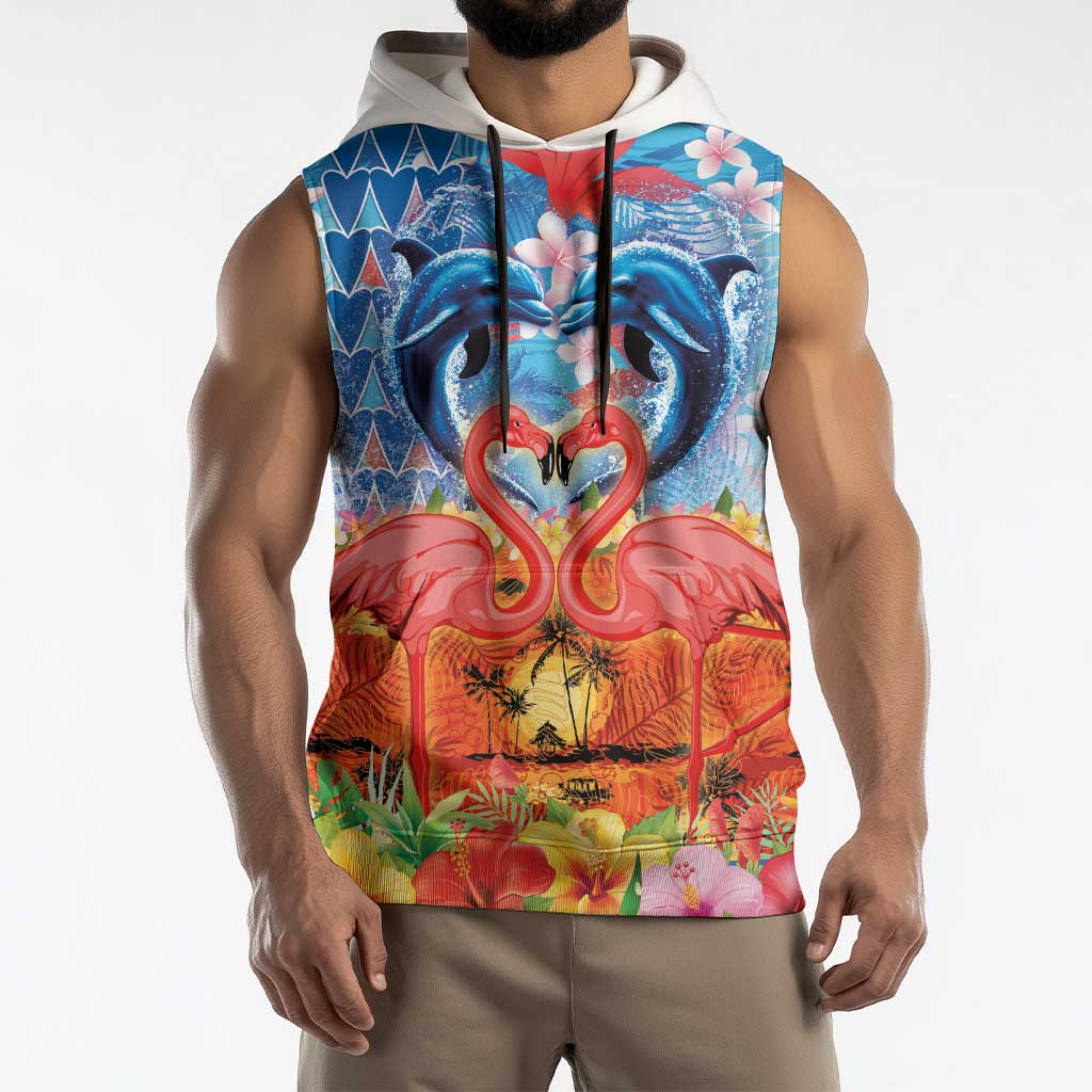 Hawaiian Love-Couple Dolphins and Flamingos Sleeveless Hoodie - Polynesian Pride