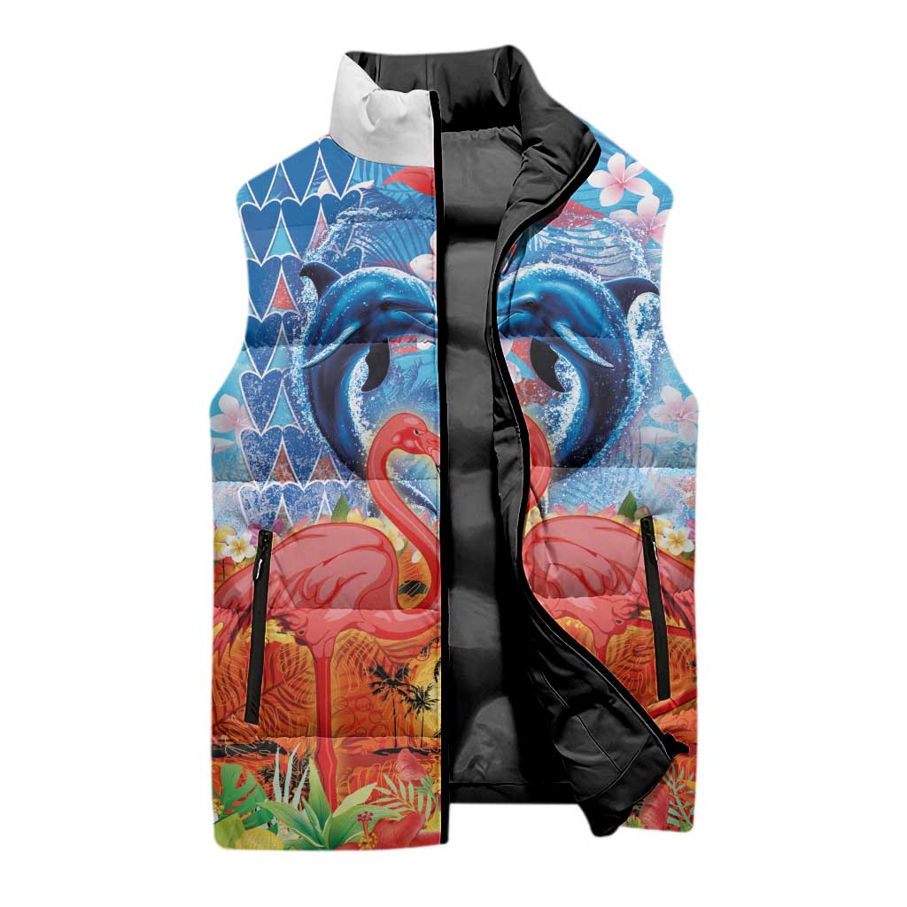Hawaiian Love-Couple Dolphins and Flamingos Sleeveless Puffer Jacket LT03 - Polynesian Pride