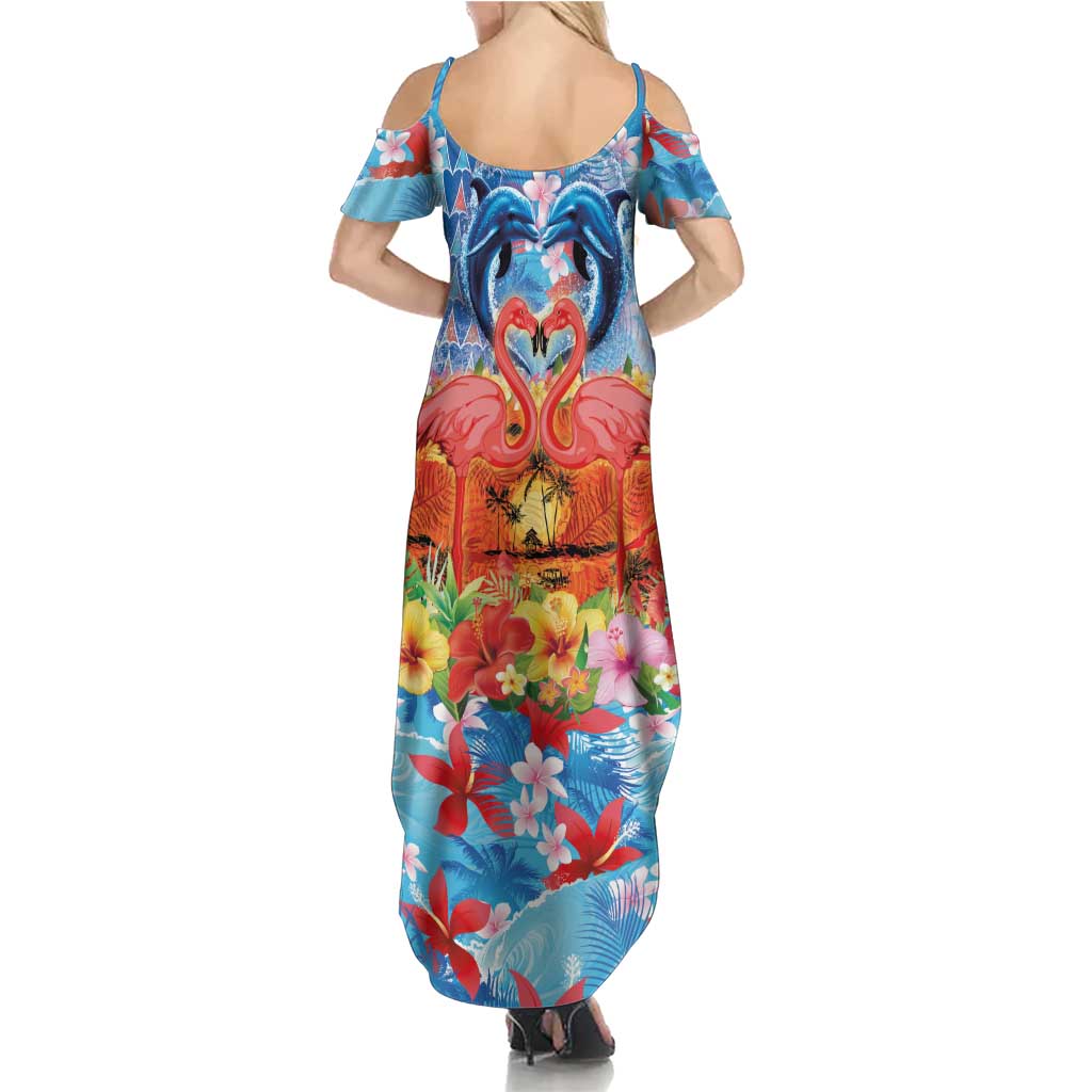 Hawaiian Love-Couple Dolphins and Flamingos Summer Maxi Dress - Polynesian Pride