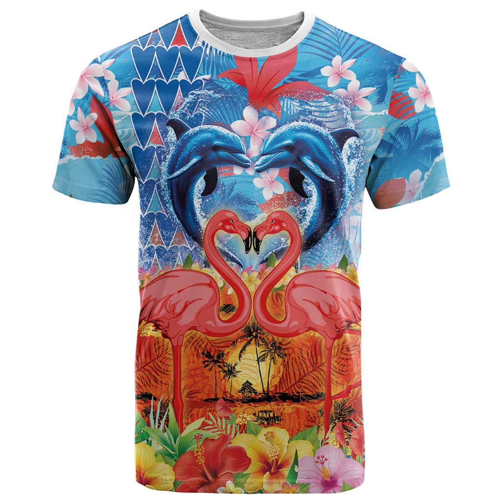 Hawaiian Love-Couple Dolphins and Flamingos T Shirt LT03 Multicolor - Polynesian Pride
