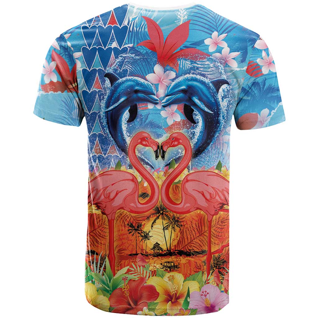 Hawaiian Love-Couple Dolphins and Flamingos T Shirt LT03 - Polynesian Pride