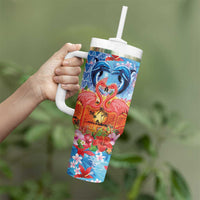 Hawaiian Love-Couple Dolphins and Flamingos Tumbler With Handle LT03 - Polynesian Pride