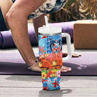 Hawaiian Love-Couple Dolphins and Flamingos Tumbler With Handle LT03 - Polynesian Pride