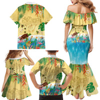 Hawaiian Alohawaii Family Matching Mermaid Dress and Hawaiian Shirt Tropical Plants and Animals on The Beach - Polynesian Pride