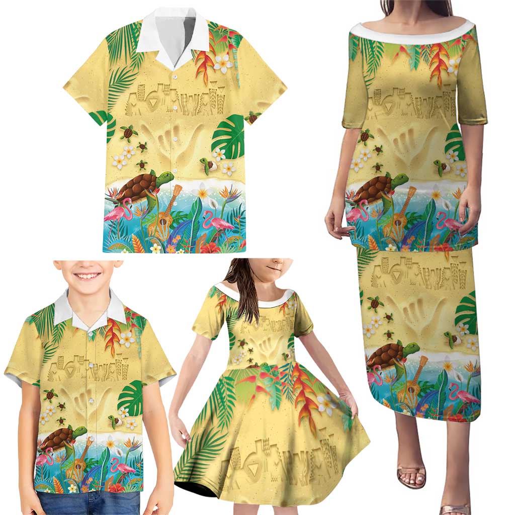Hawaiian Alohawaii Family Matching Puletasi and Hawaiian Shirt Tropical Plants and Animals on The Beach - Polynesian Pride