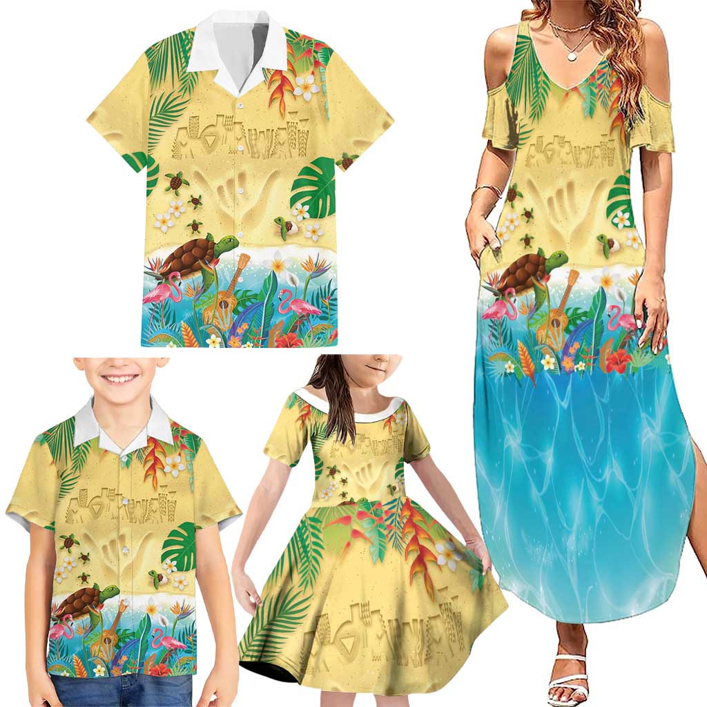 Hawaiian Alohawaii Family Matching Summer Maxi Dress and Hawaiian Shirt Tropical Plants and Animals on The Beach - Polynesian Pride