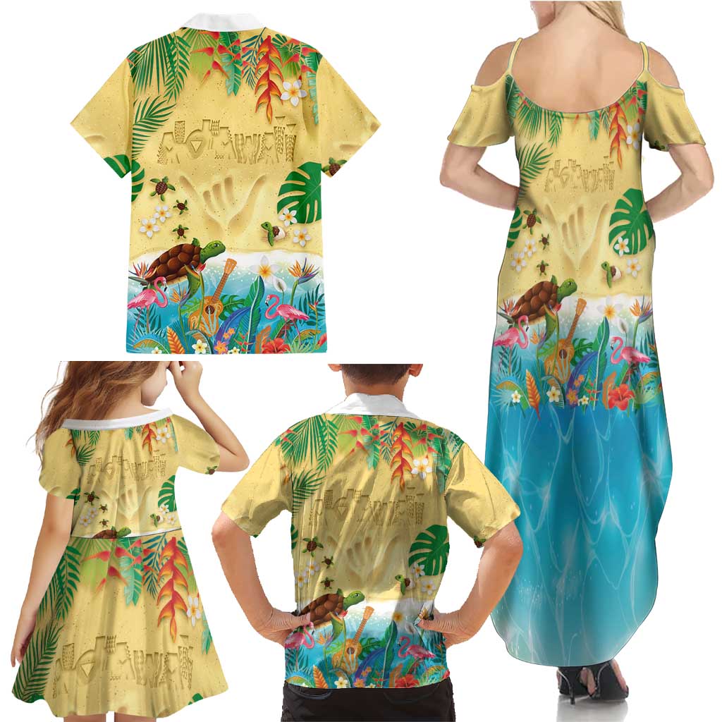 Hawaiian Alohawaii Family Matching Summer Maxi Dress and Hawaiian Shirt Tropical Plants and Animals on The Beach - Polynesian Pride