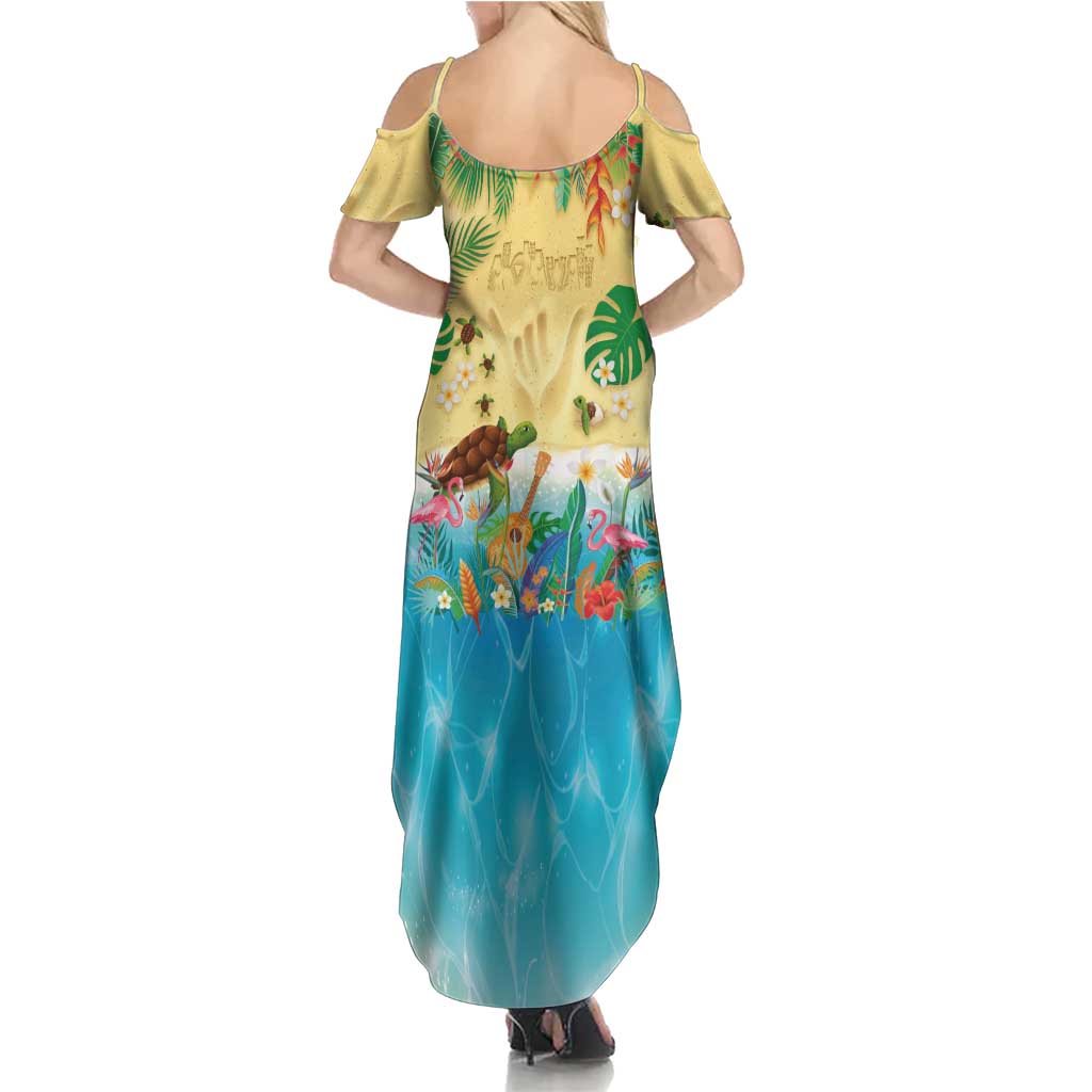 Hawaiian Alohawaii Family Matching Summer Maxi Dress and Hawaiian Shirt Tropical Plants and Animals on The Beach - Polynesian Pride