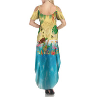 Hawaiian Alohawaii Family Matching Summer Maxi Dress and Hawaiian Shirt Tropical Plants and Animals on The Beach - Polynesian Pride