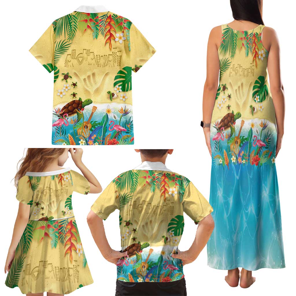 Hawaiian Alohawaii Family Matching Tank Maxi Dress and Hawaiian Shirt Tropical Plants and Animals on The Beach - Polynesian Pride
