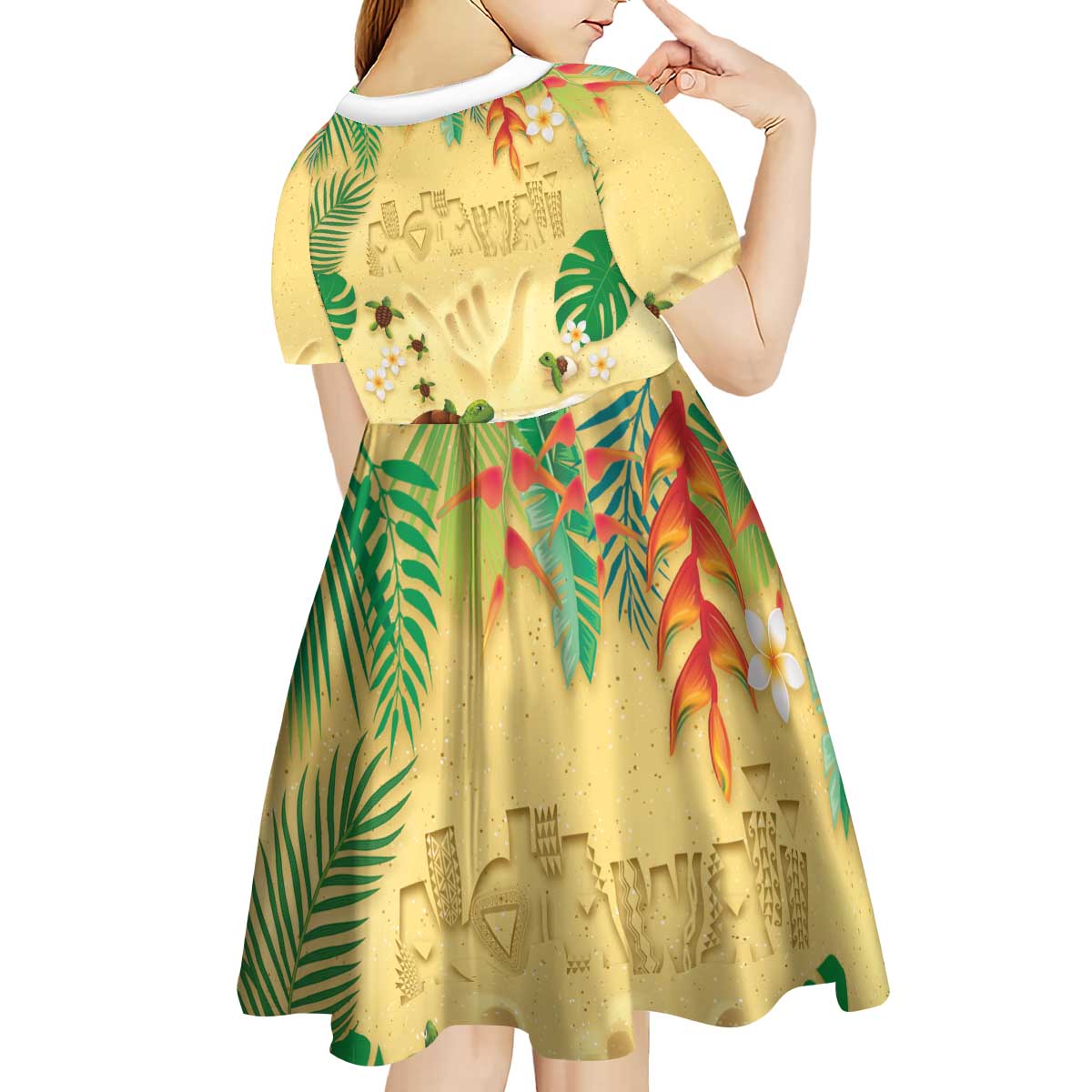Hawaiian Alohawaii Kid Short Sleeve Dress Tropical Plants and Animals on The Beach LT03 - Polynesian Pride