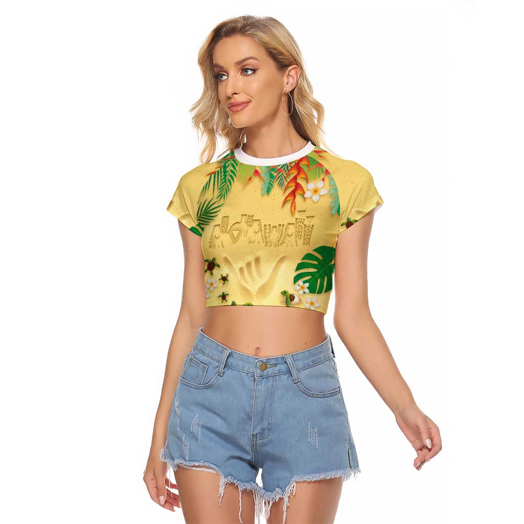 Hawaiian Alohawaii Raglan Cropped T Shirt Tropical Plants and Animals on The Beach LT03 Female Multicolor - Polynesian Pride