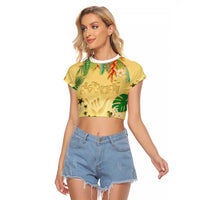 Hawaiian Alohawaii Raglan Cropped T Shirt Tropical Plants and Animals on The Beach LT03 Female Multicolor - Polynesian Pride