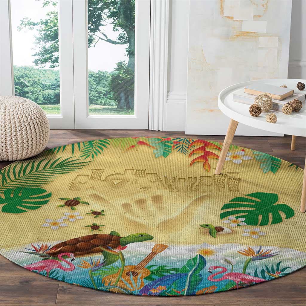 Hawaiian Alohawaii Round Carpet Tropical Plants and Animals on The Beach LT03 - Polynesian Pride