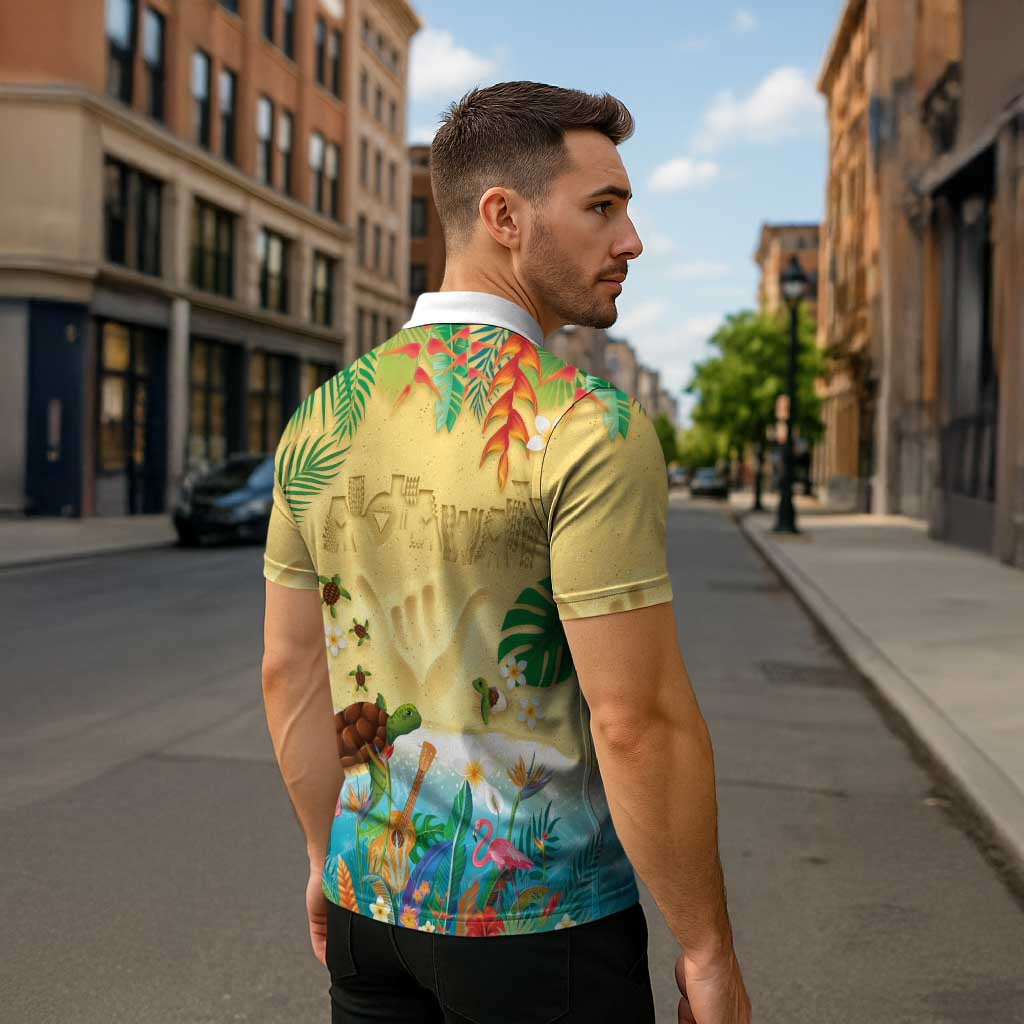 Hawaiian Alohawaii Zipper Polo Shirt Tropical Plants and Animals on The Beach - Polynesian Pride