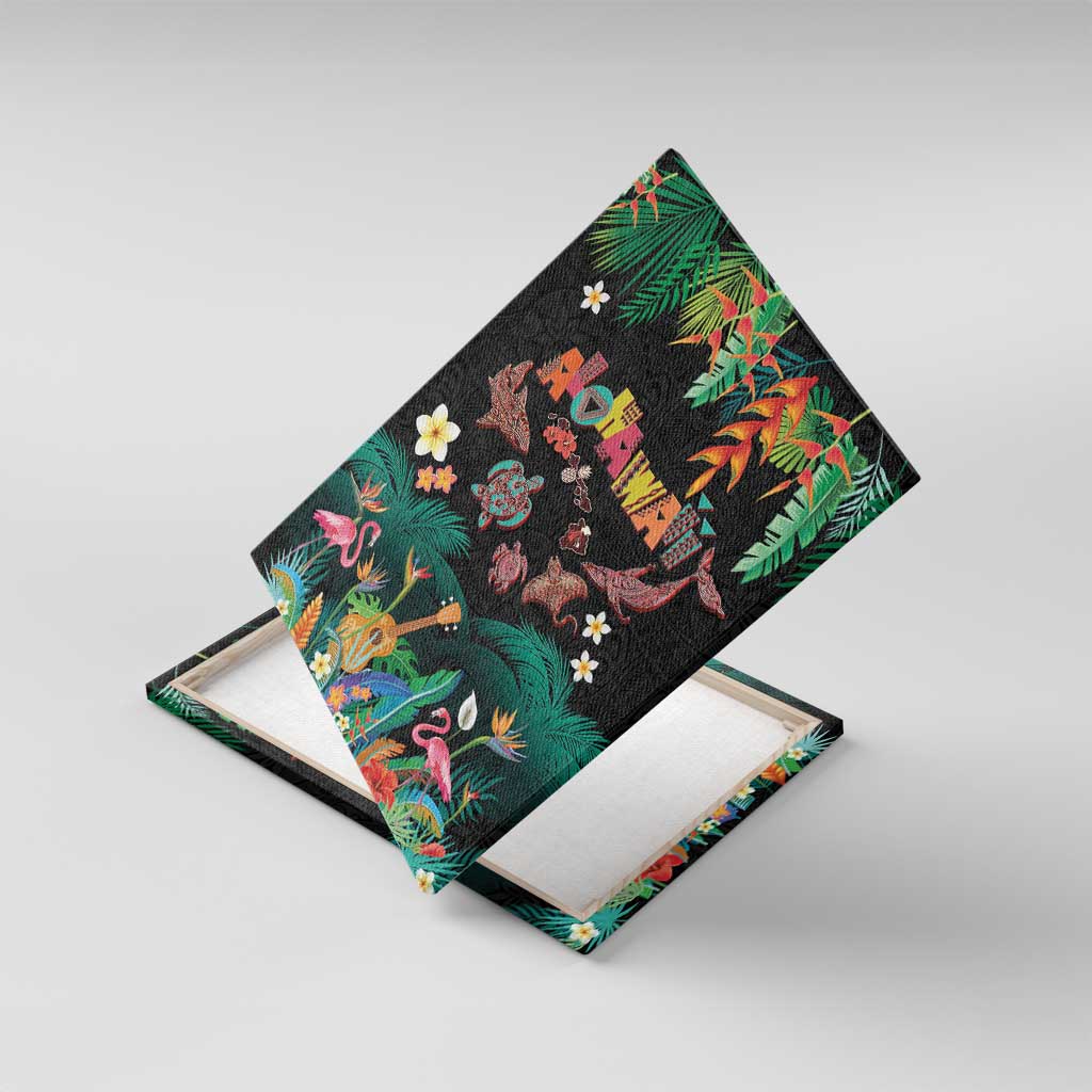 Hawaiian Alohawaii Canvas Wall Art Tribal Sea Animals Tattoo and Tropical Plants - Polynesian Pride