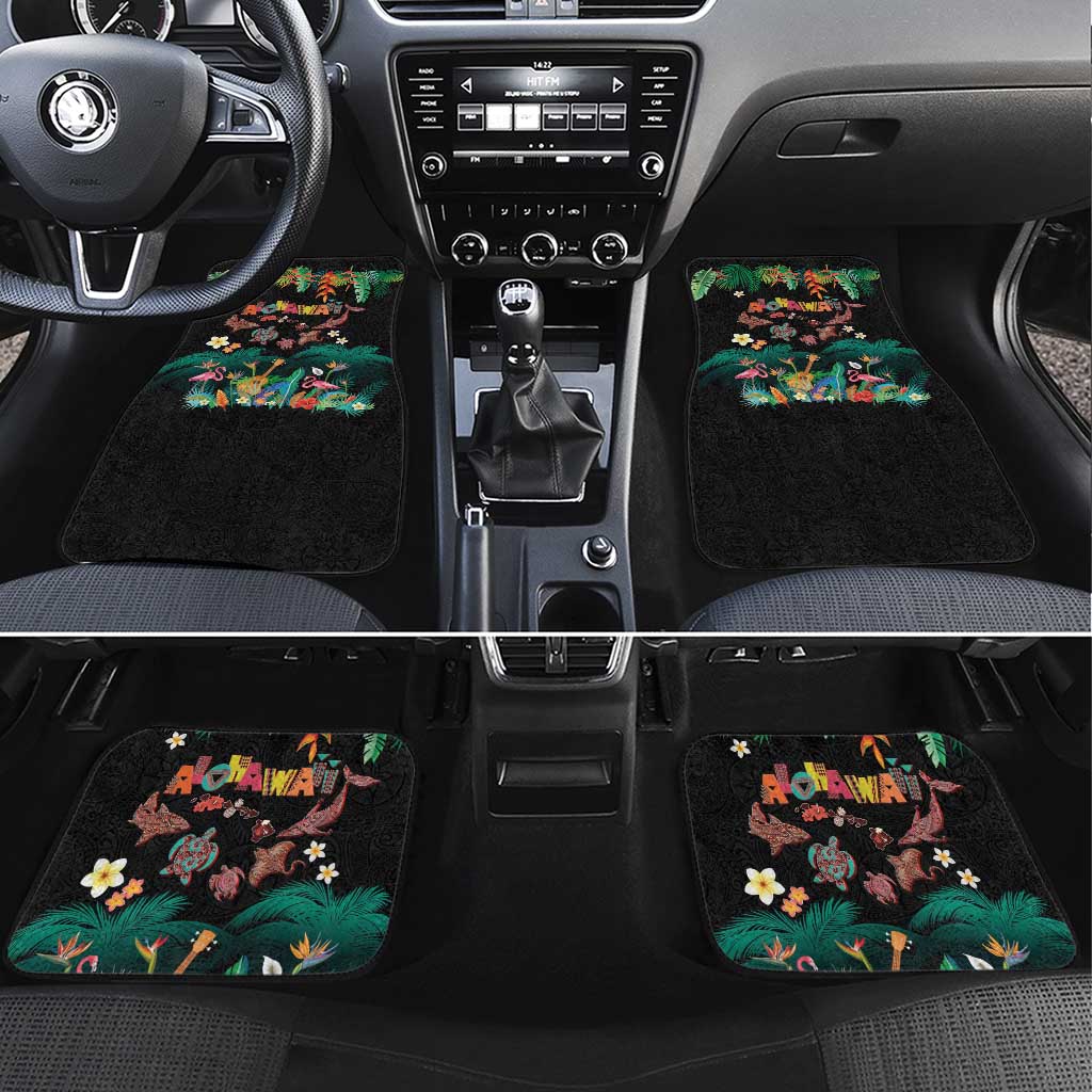 Hawaiian Alohawaii Car Mats Tribal Sea Animals Tattoo and Tropical Plants LT03 Set 4pcs Black - Polynesian Pride
