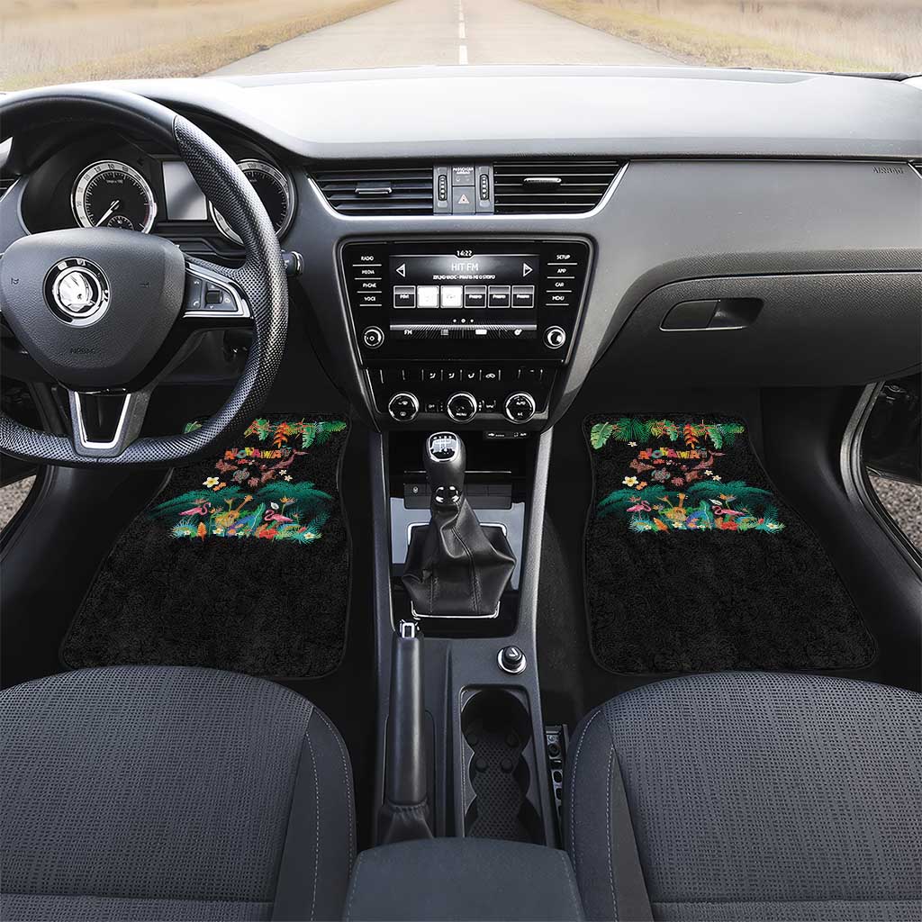 Hawaiian Alohawaii Car Mats Tribal Sea Animals Tattoo and Tropical Plants LT03 Set 2pcs - Front Black - Polynesian Pride