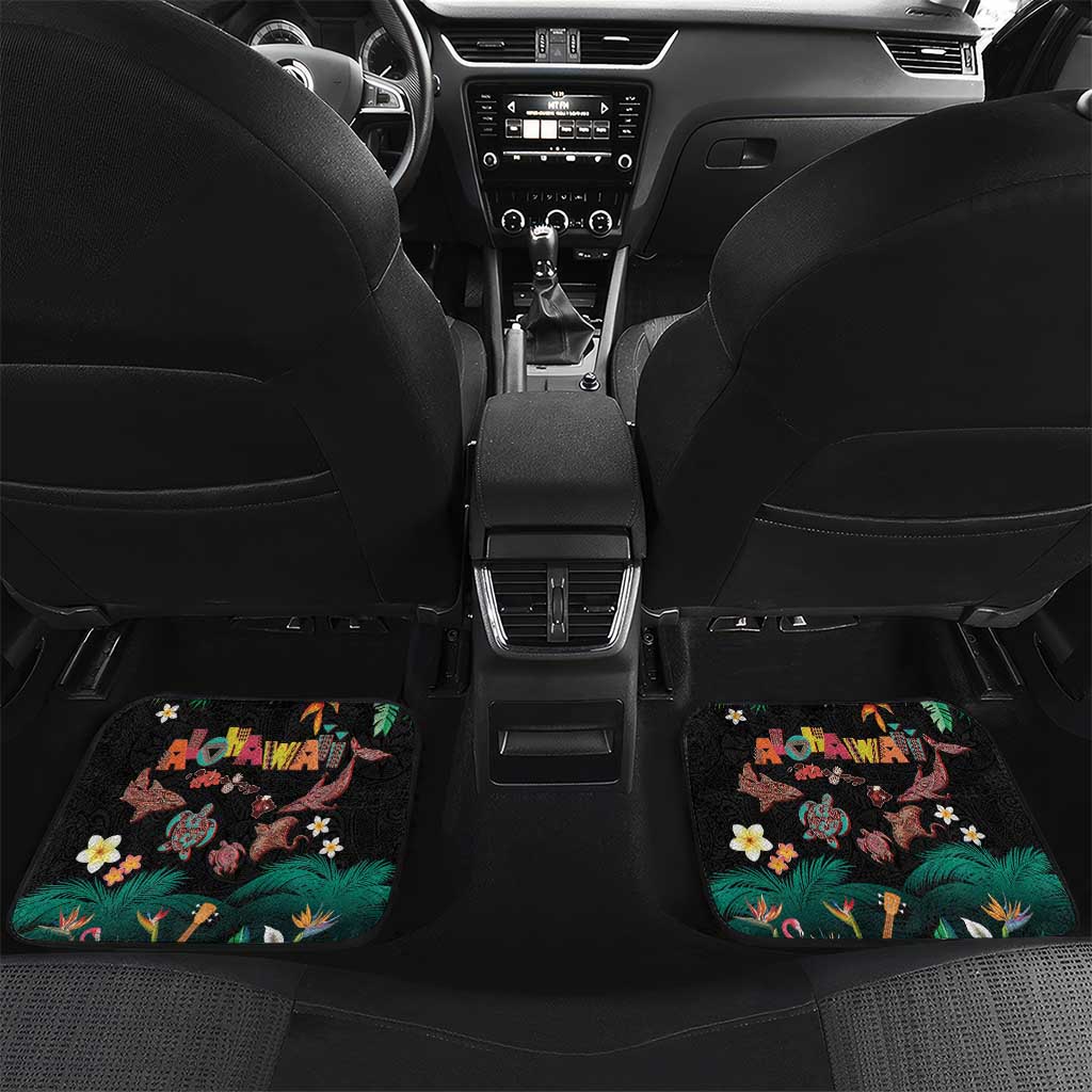 Hawaiian Alohawaii Car Mats Tribal Sea Animals Tattoo and Tropical Plants LT03 Set 2pcs - Back Black - Polynesian Pride