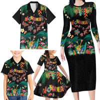 Hawaiian Alohawaii Family Matching Long Sleeve Bodycon Dress and Hawaiian Shirt Tribal Sea Animals Tattoo and Tropical Plants - Polynesian Pride