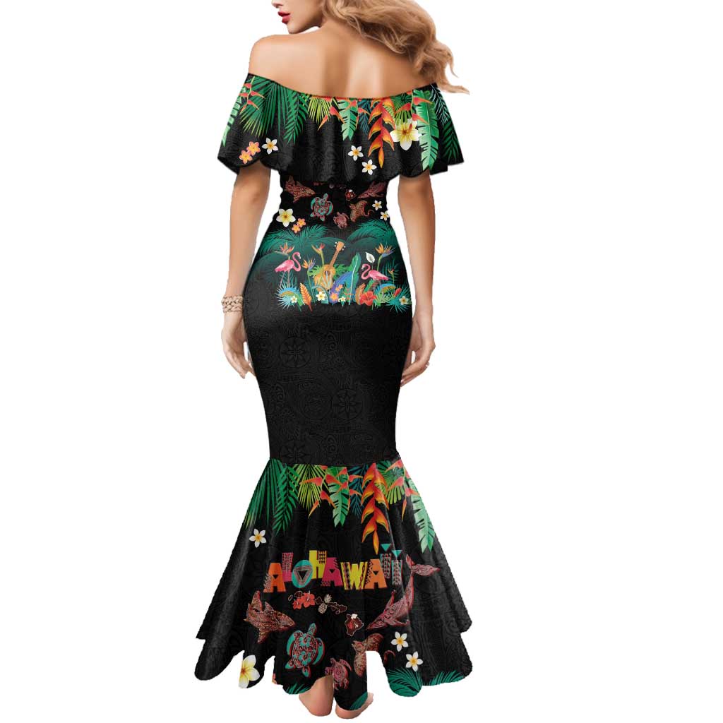 Hawaiian Alohawaii Family Matching Mermaid Dress and Hawaiian Shirt Tribal Sea Animals Tattoo and Tropical Plants - Polynesian Pride