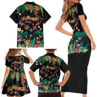 Hawaiian Alohawaii Family Matching Short Sleeve Bodycon Dress and Hawaiian Shirt Tribal Sea Animals Tattoo and Tropical Plants - Polynesian Pride