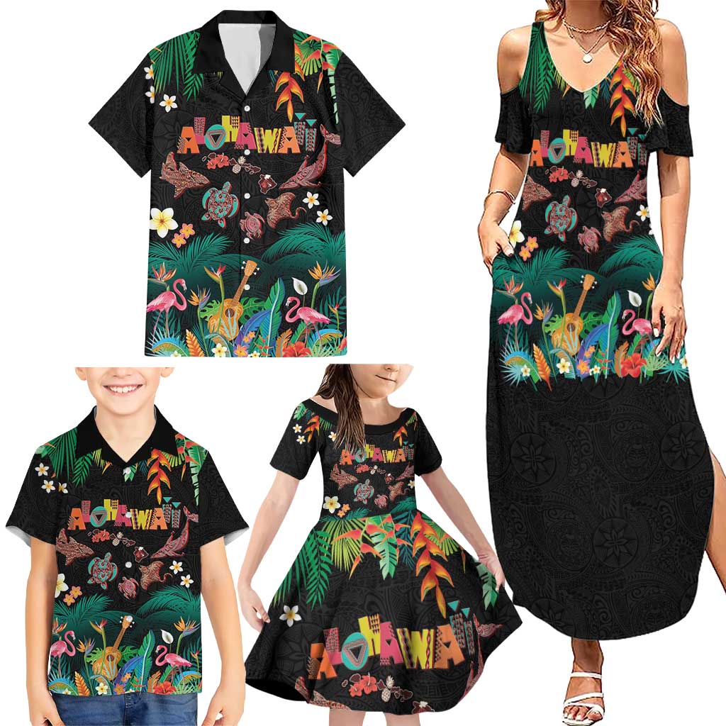 Hawaiian Alohawaii Family Matching Summer Maxi Dress and Hawaiian Shirt Tribal Sea Animals Tattoo and Tropical Plants LT03 - Polynesian Pride