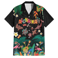 Hawaiian Alohawaii Family Matching Summer Maxi Dress and Hawaiian Shirt Tribal Sea Animals Tattoo and Tropical Plants LT03 Dad's Shirt - Short Sleeve Black - Polynesian Pride