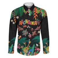 Hawaiian Alohawaii Family Matching Summer Maxi Dress and Hawaiian Shirt Tribal Sea Animals Tattoo and Tropical Plants LT03 Dad's Shirt - Long Sleeve Black - Polynesian Pride