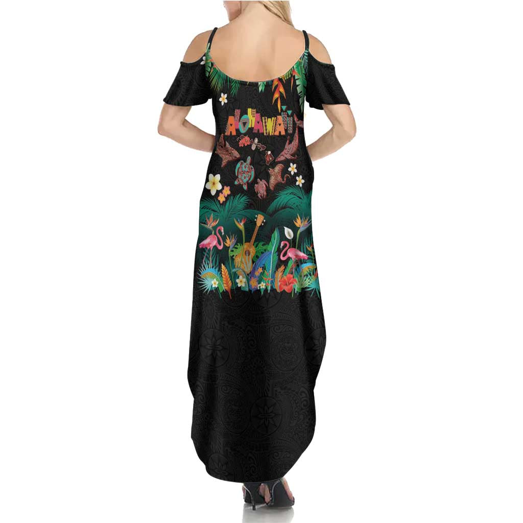 Hawaiian Alohawaii Family Matching Summer Maxi Dress and Hawaiian Shirt Tribal Sea Animals Tattoo and Tropical Plants LT03 - Polynesian Pride