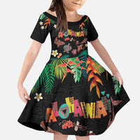 Hawaiian Alohawaii Family Matching Tank Maxi Dress and Hawaiian Shirt Tribal Sea Animals Tattoo and Tropical Plants LT03 Daughter's Dress Black - Polynesian Pride