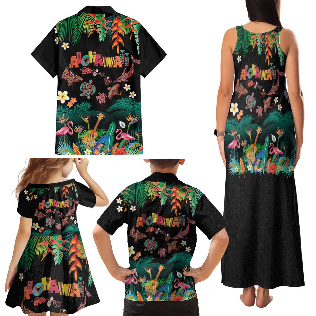 Hawaiian Alohawaii Family Matching Tank Maxi Dress and Hawaiian Shirt Tribal Sea Animals Tattoo and Tropical Plants LT03 - Polynesian Pride