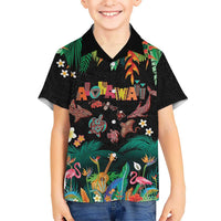 Hawaiian Alohawaii Family Matching Tank Maxi Dress and Hawaiian Shirt Tribal Sea Animals Tattoo and Tropical Plants LT03 Son's Shirt Black - Polynesian Pride