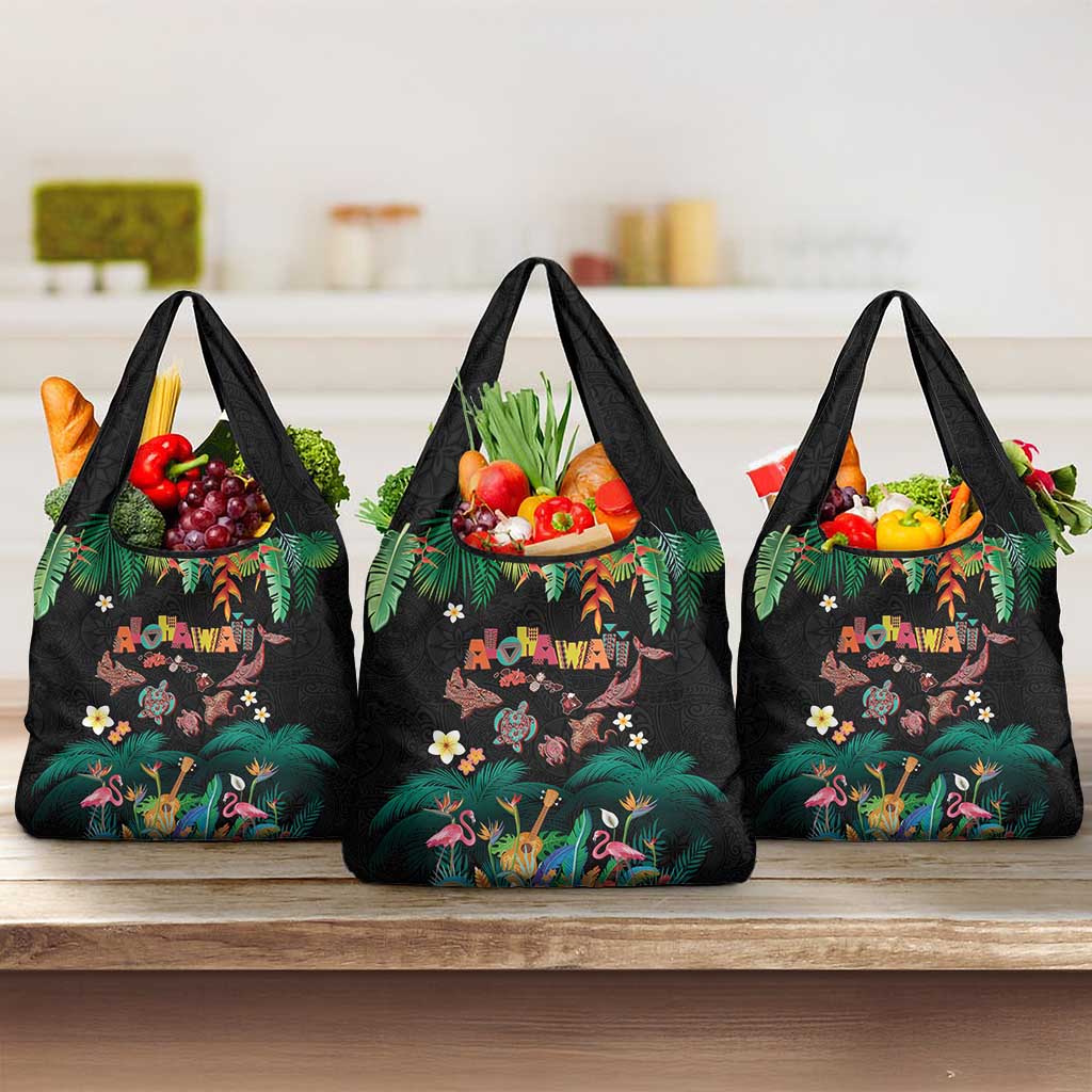 Hawaiian Alohawaii Grocery Bag Tribal Sea Animals Tattoo and Tropical Plants - Polynesian Pride