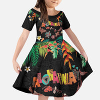 Hawaiian Alohawaii Kid Short Sleeve Dress Tribal Sea Animals Tattoo and Tropical Plants - Polynesian Pride