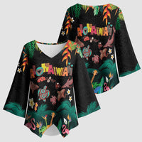 Hawaiian Alohawaii Kimono Sleeve Blouse Tribal Sea Animals Tattoo and Tropical Plants - Polynesian Pride