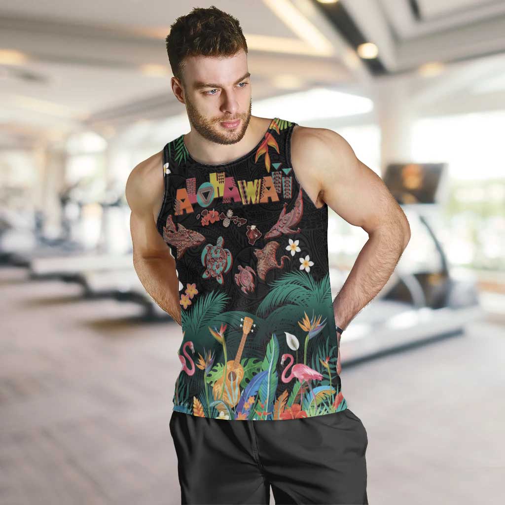 Hawaiian Alohawaii Men Tank Top Tribal Sea Animals Tattoo and Tropical Plants - Polynesian Pride