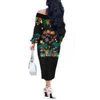 Hawaiian Alohawaii Off The Shoulder Long Sleeve Dress Tribal Sea Animals Tattoo and Tropical Plants - Polynesian Pride
