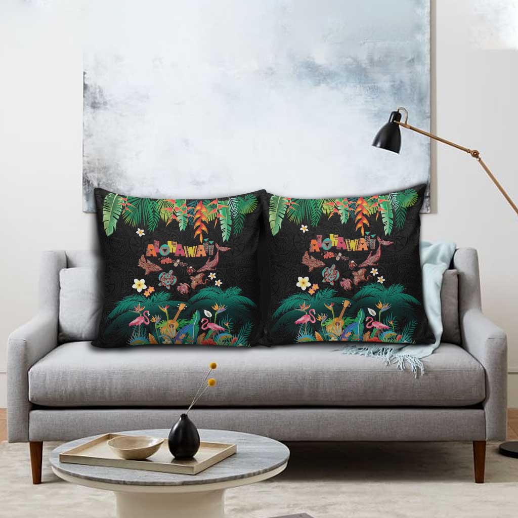 Hawaiian Alohawaii Pillow Cover Tribal Sea Animals Tattoo and Tropical Plants - Polynesian Pride
