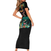 Hawaiian Alohawaii Short Sleeve Bodycon Dress Tribal Sea Animals Tattoo and Tropical Plants - Polynesian Pride
