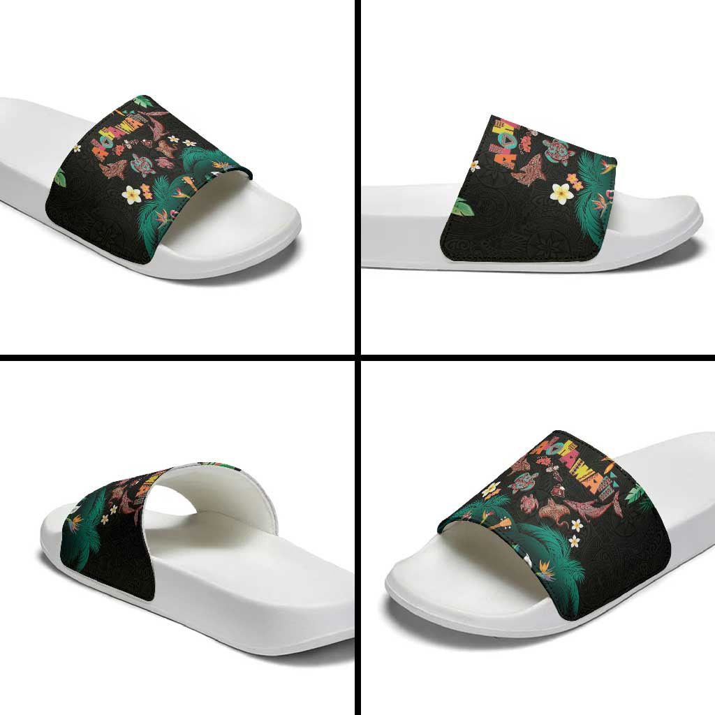 Hawaiian Alohawaii Slide Sandals Tribal Sea Animals Tattoo and Tropical Plants LT03 - Polynesian Pride