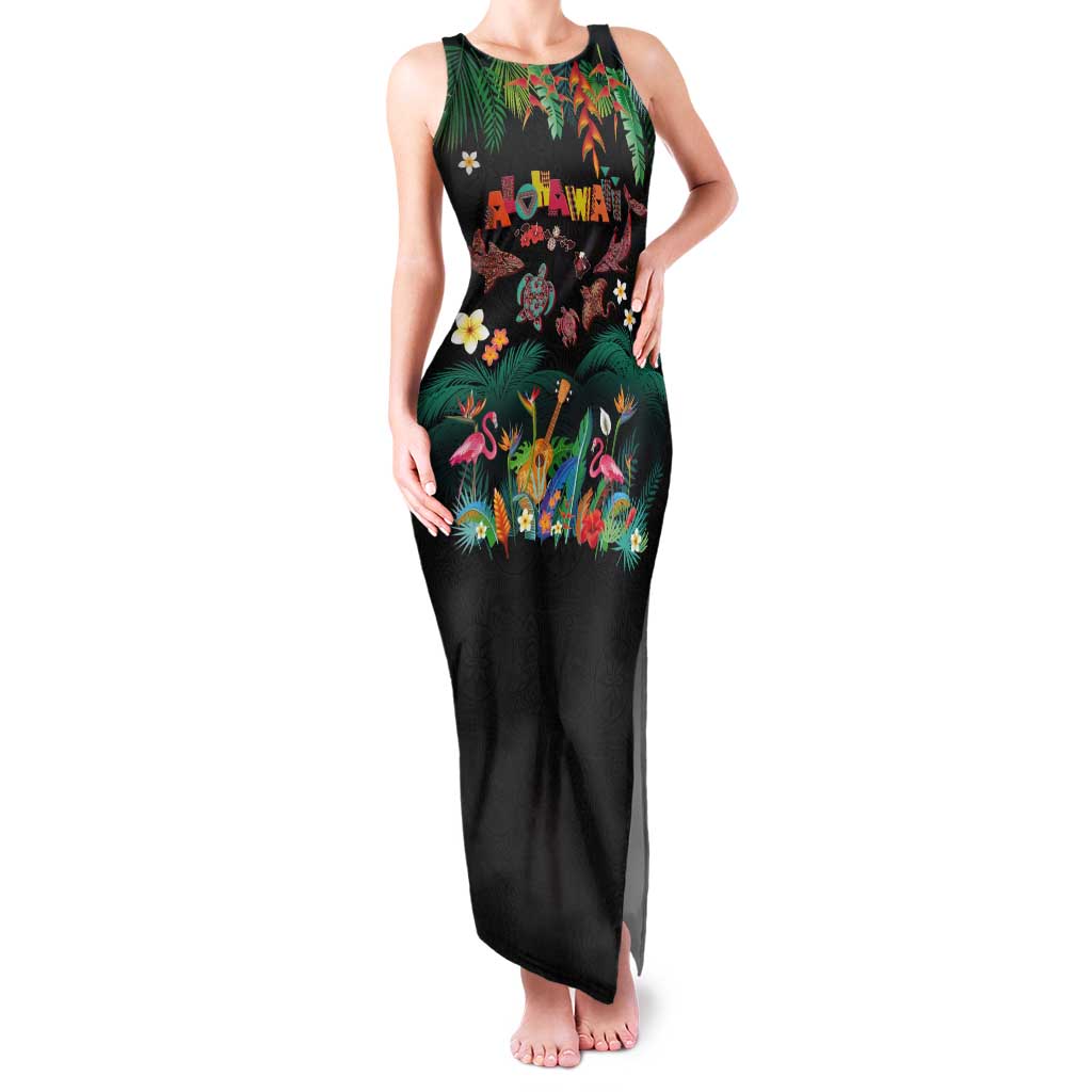 Hawaiian Alohawaii Tank Maxi Dress Tribal Sea Animals Tattoo and Tropical Plants - Polynesian Pride