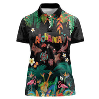 Hawaiian Alohawaii Women Polo Shirt Tribal Sea Animals Tattoo and Tropical Plants - Polynesian Pride