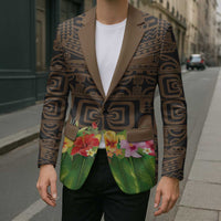Hawaiian Hula Costume Blazer Tribal Tattoo and Tropical Plants Skirt - Polynesian Pride