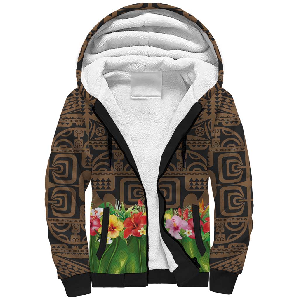 Hawaiian Hula Costume Sherpa Hoodie Tribal Tattoo and Tropical Plants Skirt - Polynesian Pride